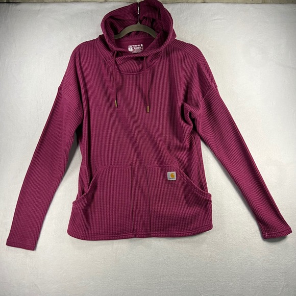 Carhartt Tops - Carhartt Pink Relaxed Fit Waffle Thermal Hoodie Pullover Woman Size S 104967 R60